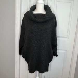 Eileen Fisher Grey Funnel Neck Cocoon Knit Sweater Wool Camel Oversize Small